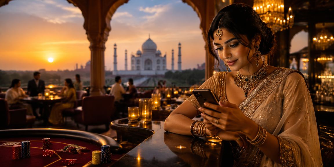 Taj Mahal backdrop with dice games and thrill
