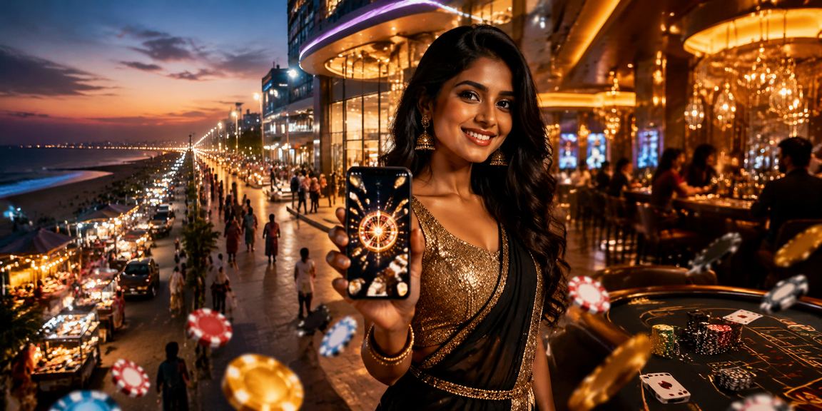 City night with casino mobile app interface, showcasing secure login