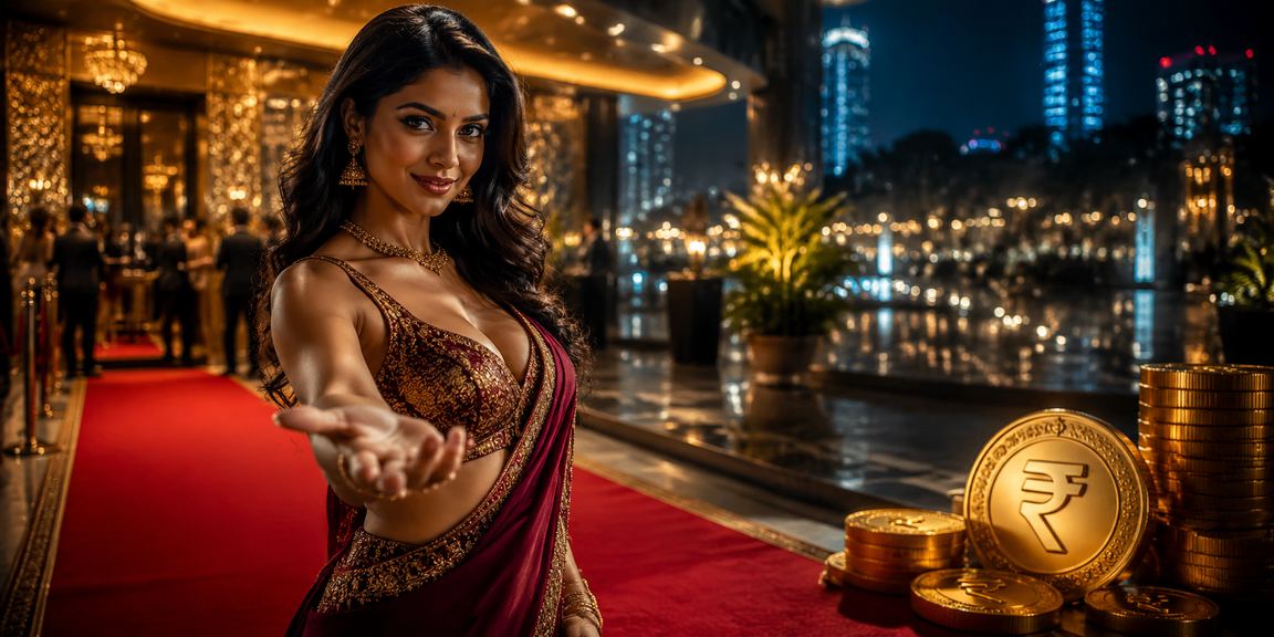 Modern casino scene with focus on Indian Rupee and Baccarat table