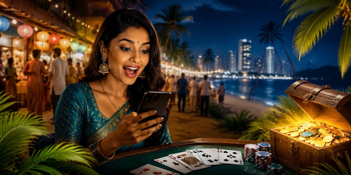 Player in traditional dress enjoying Indian card game online